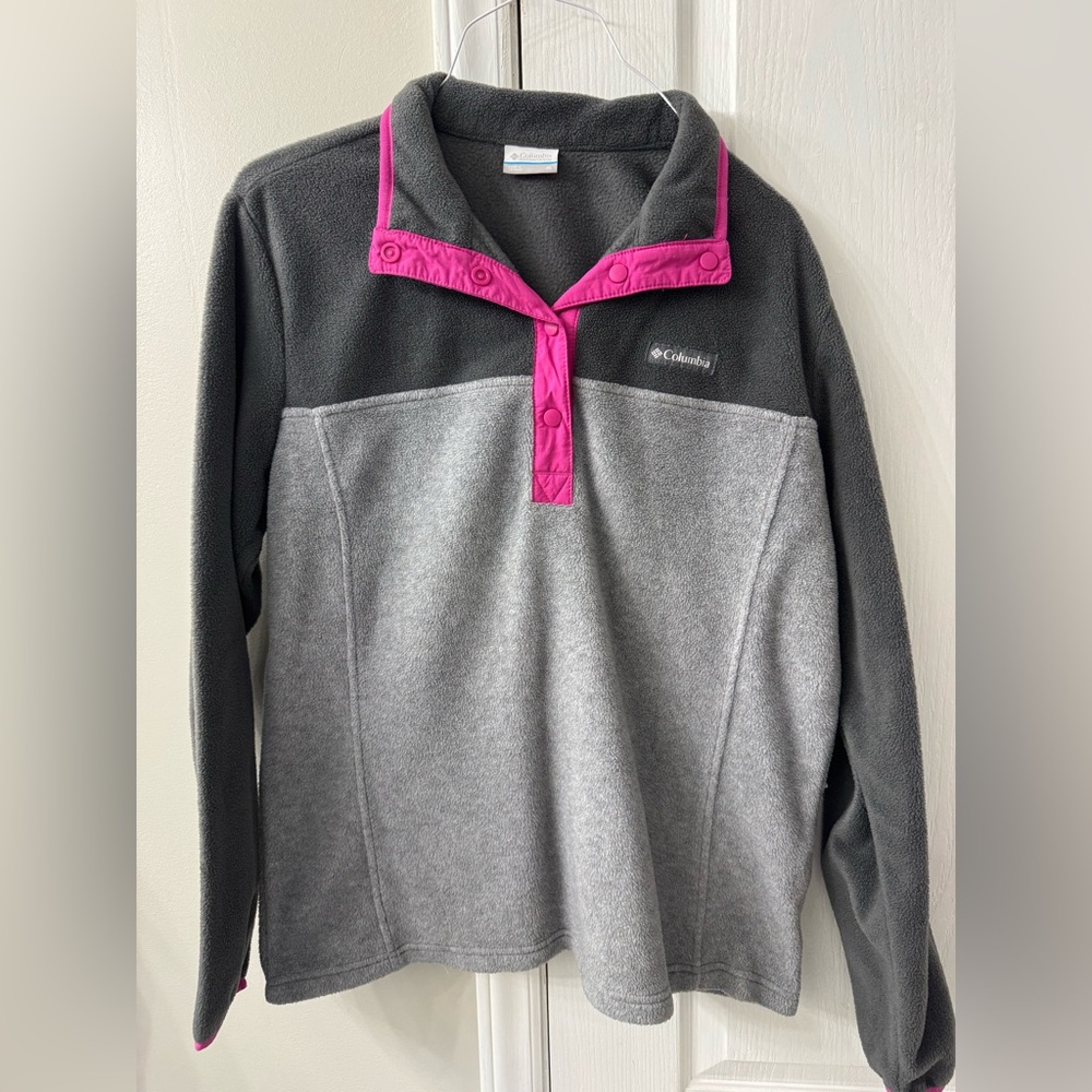 Columbia Two-Tone Fleece Pullover with Pink Trim